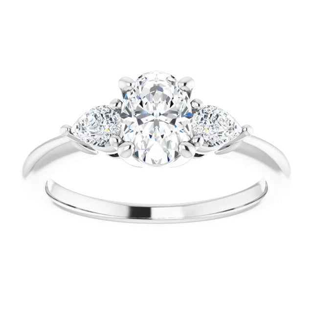 oval 1 CTW Three-Stone Diamond Engagement Ring 14K White Gold