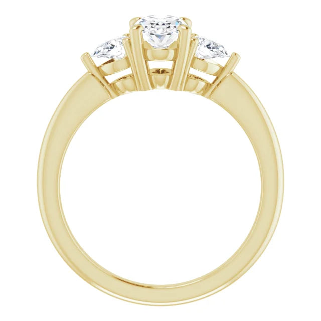 oval 1 CTW Three-Stone Diamond Engagement Ring  14K yellow gold