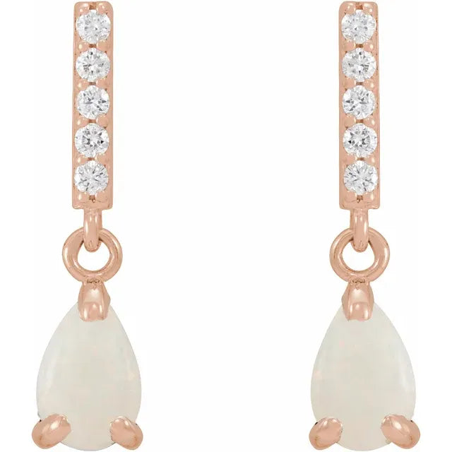 Natural White Opal Natural Diamond Dangle Earrings White gold