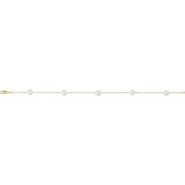 14K Yellow gold peal bracelet for women open