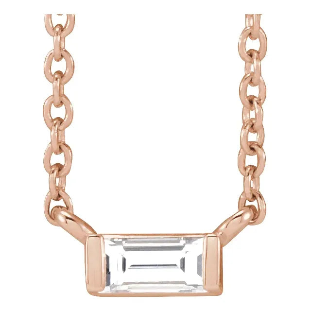 14K Rose Gold Straight Baguette-cut Natural Diamond Necklace