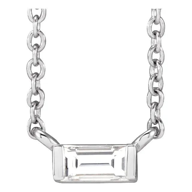 Straight Baguette-cut Natural Diamond Necklace 14K White Gold 