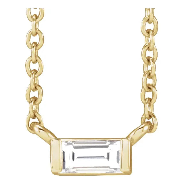 14K Yellow gold Straight Baguette-cut Natural Diamond Necklace