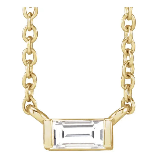 14K Yellow gold Straight Baguette-cut Natural Diamond Necklace