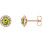 1/8 Carat Natural Diamond 14K Rose Gold Stud Earrings, natural Peridot birthstone Center Stone 