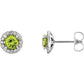 1/8 Carat Natural Diamond 14K White Gold Stud Earrings, natural Peridot Center Stone 