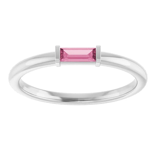 baguette engagement ring for women Pink Tourmaline White Gold