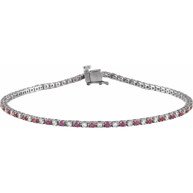 Ruby & Natural Diamond Tennis Bracelet for women 14k White gold 