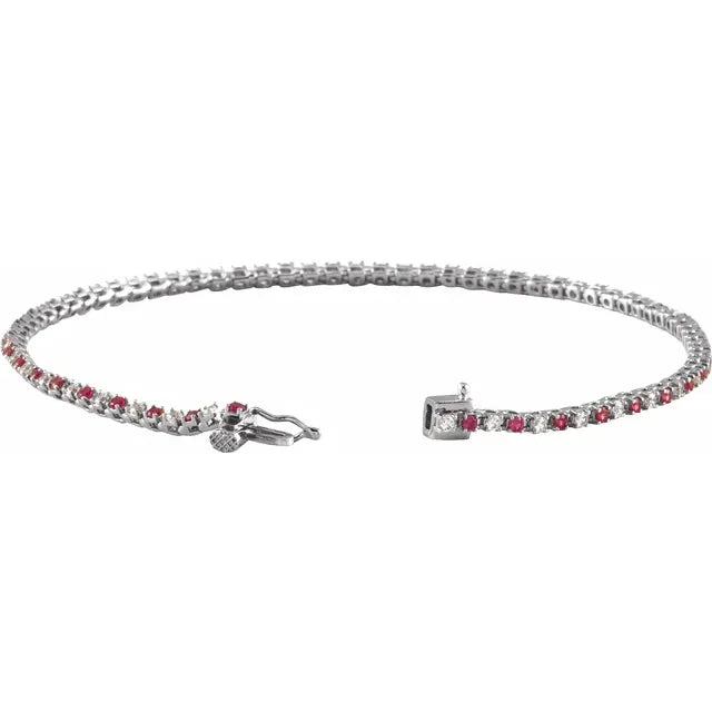 Ruby & Natural Diamond Tennis Bracelet for women 14k White gold open