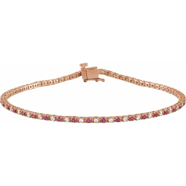 Ruby & Natural Diamond Tennis Bracelet for women 14k Rose gold