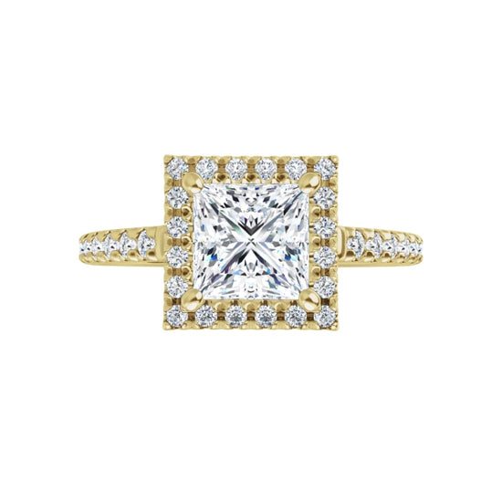 360 Video for 1 CT Halo Style Accented Shank Princes Cut Diamond Engagement Ring Set in Yellow Gold