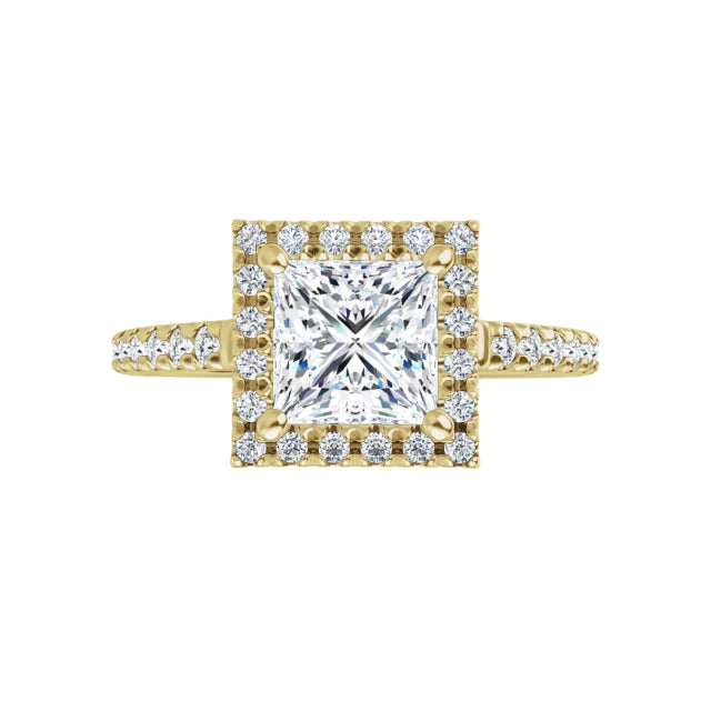 360 Video for 1 CT Halo Style Accented Shank Princes Cut Diamond Engagement Ring Set in Yellow Gold