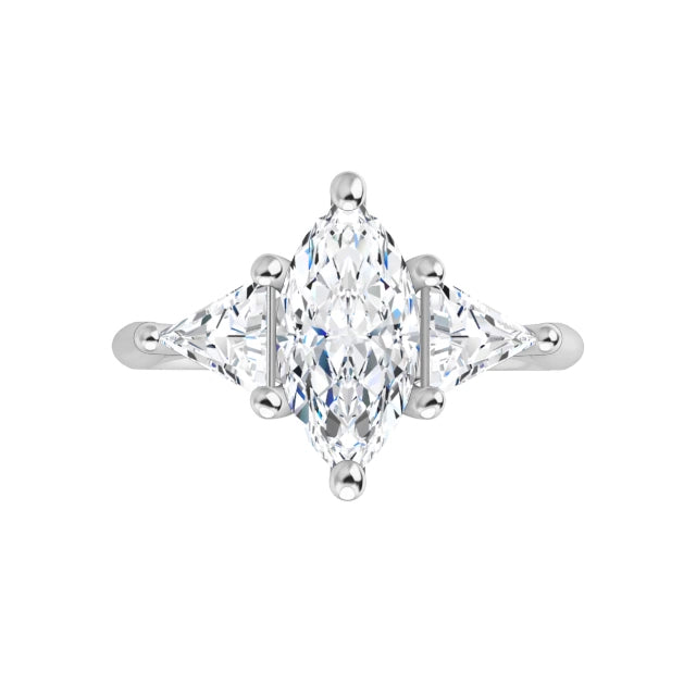 360 Video for 1 CT Marquise and Trillion Three Stone Diamond Engagement Ring for Women Set in white gold or platinum 