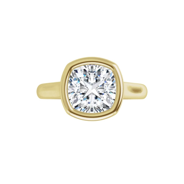 360 Video for 2CT Bezel Set Cushion Cut Diamond Engagement Ring Set in Yellow Gold