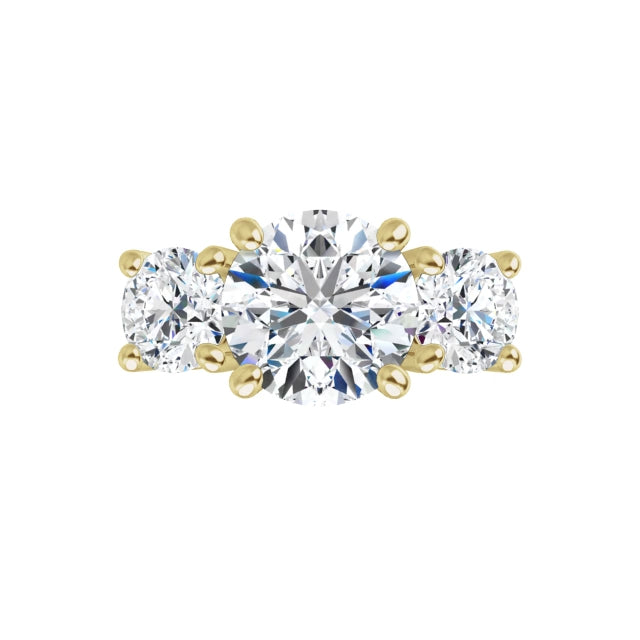 360 Video for 2 CT Round three Stone Diamond engagement Ring for women set in Yellow Gold
