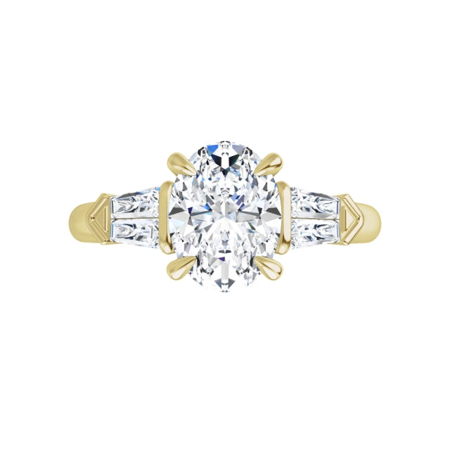 360 Video for 3-Stone Oval and Baguette Diamond Engagement  Ring Set in Yellow Gold