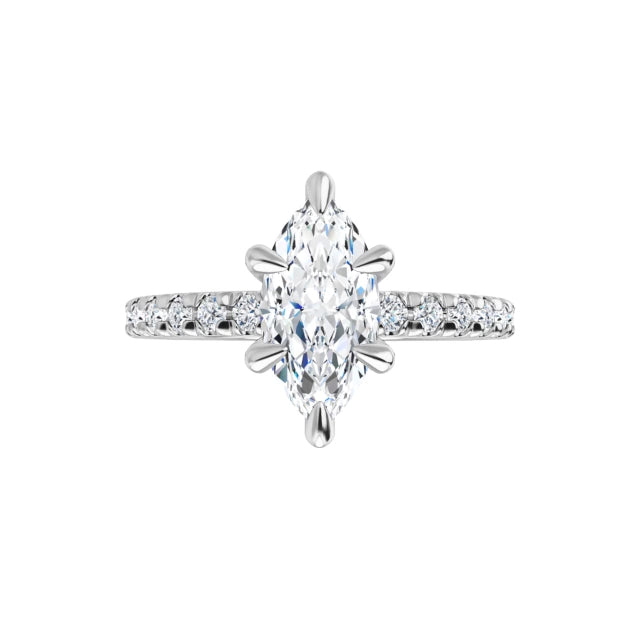 360 Video for 1 CT French Set Marquise accented Band Diamond Engagement Ring Set in white gold or platinum 