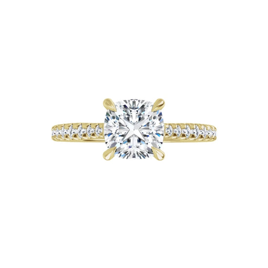 360 Video for 1 CT Cushion Cut Diamond Solitaire Engagement Ring with Accented Diamonds on the shank Set in Yellow Gold