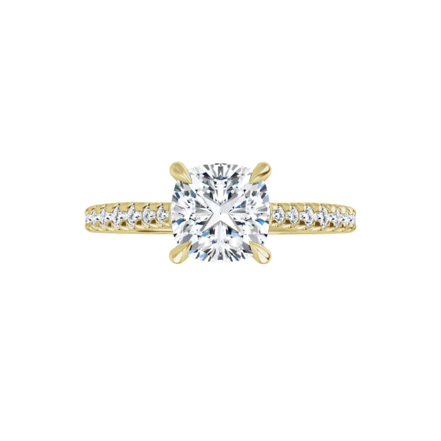 360 Video for 1 CT Cushion Cut Diamond Solitaire Engagement Ring with Accented Diamonds on the shank Set in Yellow Gold