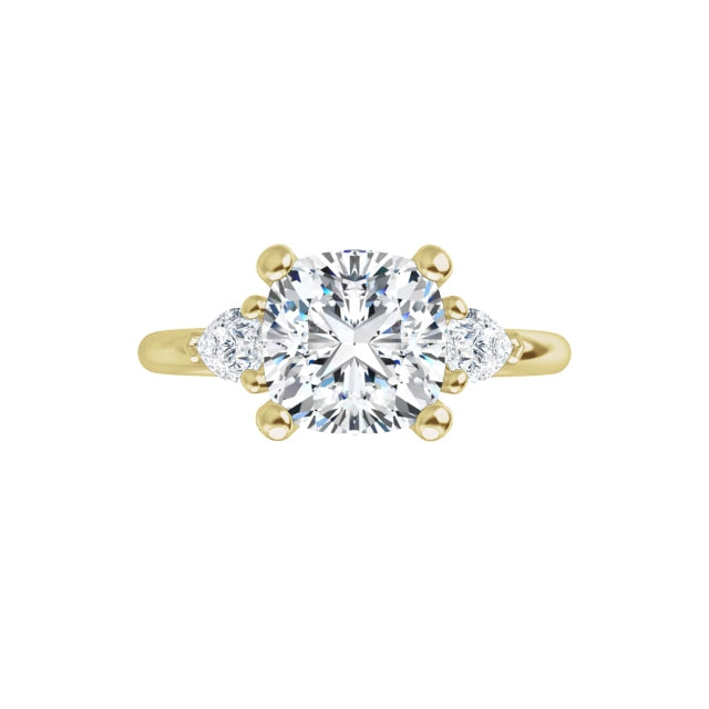 360 video for 2 CT cushion and Pear three Stone Diamond Engagement Ring Set in Yellow Gold