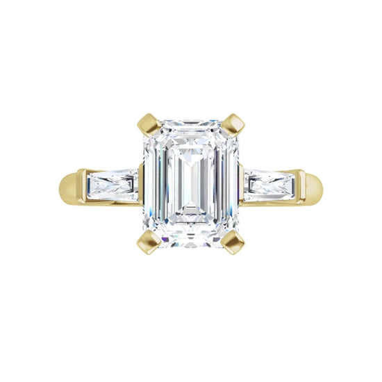 360 Video for 2 CT Emerald Cut and Tapered baguette Diamond Engagement Ring for women Set in Yellow gold