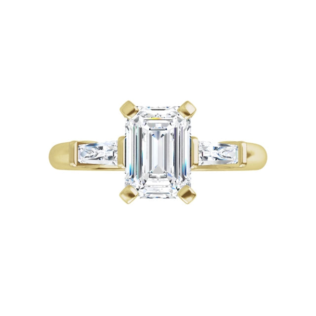 360 Video for 1 CT Emerald Cut and Tapered baguette Diamond Engagement Ring  set in Yellow Gold