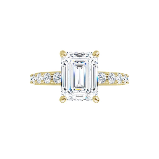 360 Video for 2CT Hidden Halo Emerald Cut Diamond Engagement Ring with accented Shank Set in Yellow Gold