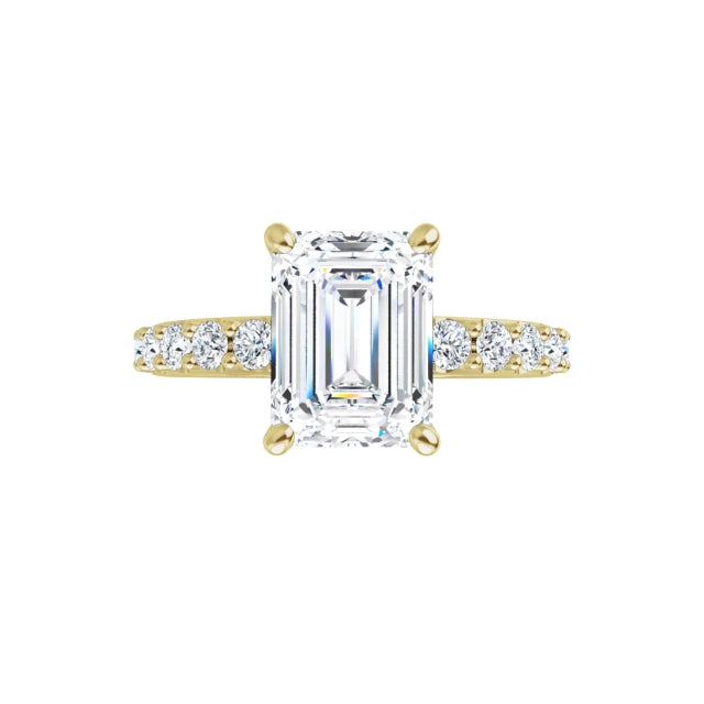 360 Video for 2CT Hidden Halo Emerald Cut Diamond Engagement Ring with accented Shank Set in Yellow Gold