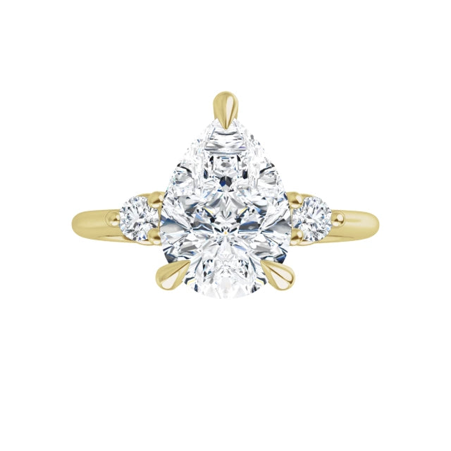 360 Video for 2 CT Pear & Round 3-Stones Diamond engagement Ring For Women Set in Yellow Gold