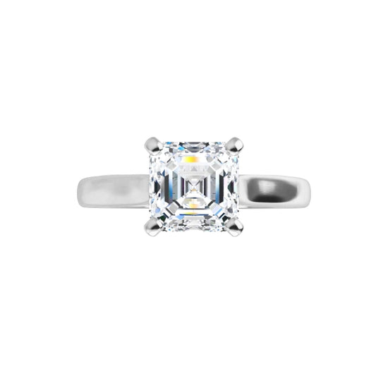 360 Video for Classic 4-prong Asscher cut solitaire engagement ring in 14K white gold with a 1 carat diamond, step-cut square design with vintage elegance.