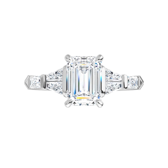 360 Video for 1 CT 5-Stone Emerald Cut diamond engagement ring with tapered baguette and Straight baguette side stones  Set in white gold or platinum 
