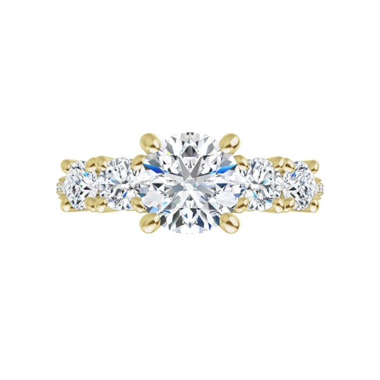 360 Video for Round diamond five-stone ring in Yellow Gold with sparkling side and accent stones.