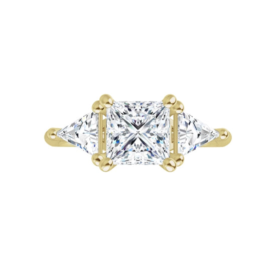 360 Video for three-Stone Princes and Triangle Diamond Engagement Ring Set in Yellow Gold