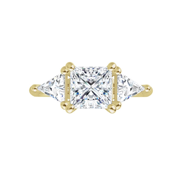 360 Video for three-Stone Princes and Triangle Diamond Engagement Ring Set in Yellow Gold