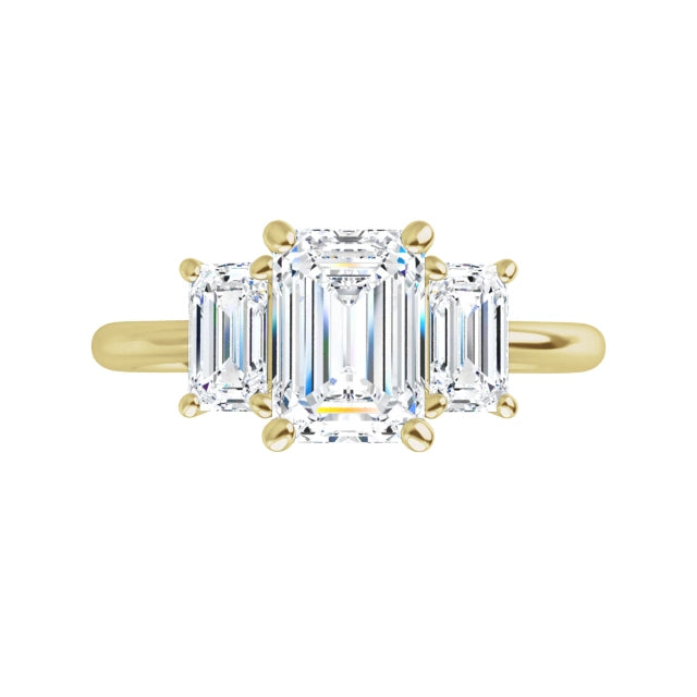 360 Video for 3-Stone Emerald Cut Diamond engagement Ring for Women Set in Yellow Gold