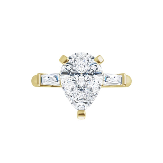 360 Video for 2 CT Pear & Baguette Three Stone Diamond Engagement Ring for Women Set in Yellow Gold