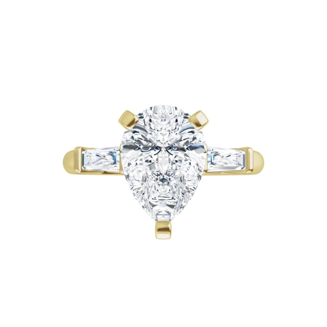 360 Video for 2 CT Pear & Baguette Three Stone Diamond Engagement Ring for Women Set in Yellow Gold