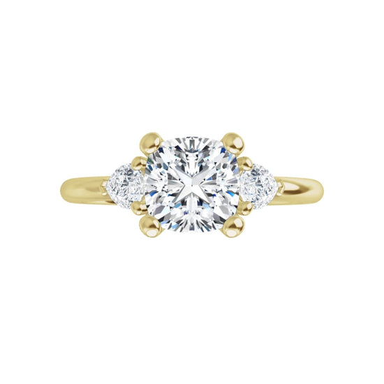 360 Video for 1 CT Cushion & Pear three Stone Diamond Engagement Ring Set in Yellow Gold