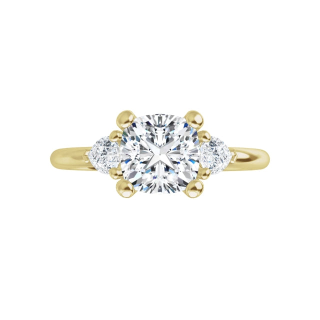 360 Video for 1 CT Cushion & Pear three Stone Diamond Engagement Ring Set in Yellow Gold