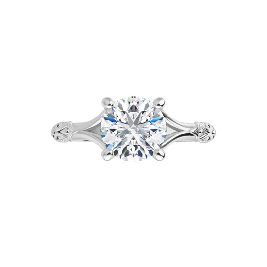 360 Video for Vintage inspire Split Shank Round Solitaire Diamond Engagement Ring  Set in White gold or Platinum 
