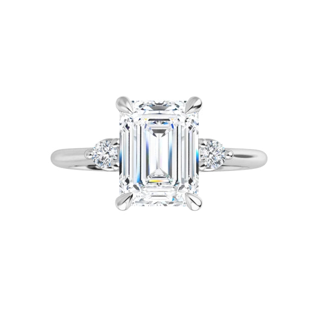 360 Video 2 CT Three Stone Round and Emerald Diamond engagement Ring Set in Platinum
