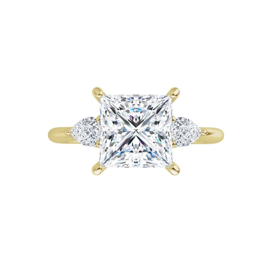 360 Video for 2 CT three Stone Princess & Pear Diamond Engagement Ring for women Set in Yellow Gold