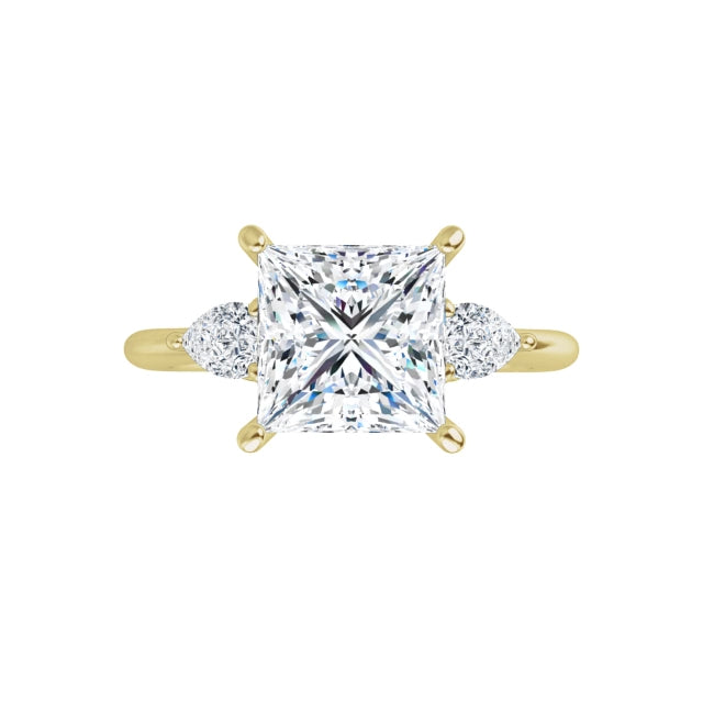 360 Video for 2 CT three Stone Princess & Pear Diamond Engagement Ring for women Set in Yellow Gold