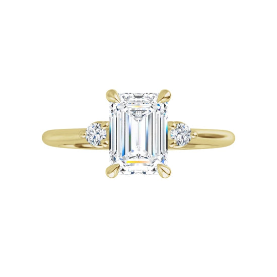360 Video for 1 CT Three Stone Round and Emerald Diamond engagement Ring Set in Yellow Gold
