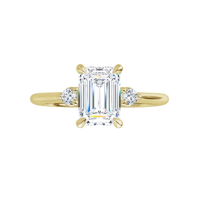 360 Video for 1 CT Three Stone Round and Emerald Diamond engagement Ring Set in Yellow Gold