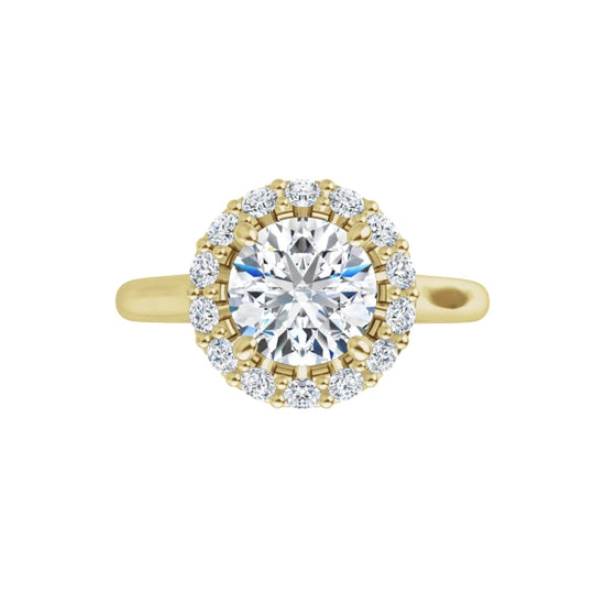 360 Video for 1 1/4 Round diamond engagement ring with a radiant-style halo and crown-like setting in Yellow Gold