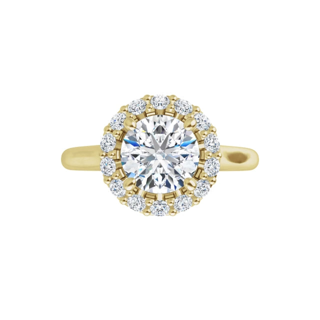 360 Video for 1 1/4 Round diamond engagement ring with a radiant-style halo and crown-like setting in Yellow Gold