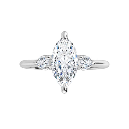360 Video for 1 CT Marquise & Round three Stone diamond engagement Ring  Set in white gold or platinum 
