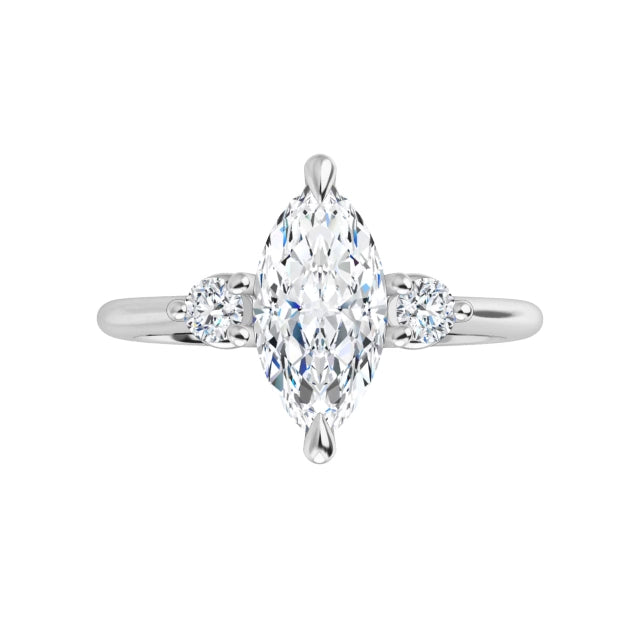 360 Video for 1 CT Marquise & Round three Stone diamond engagement Ring  Set in white gold or platinum 