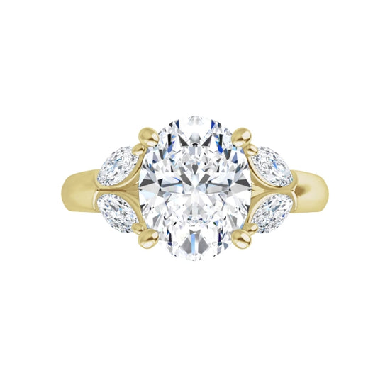 360 Video for 2 CT Oval and Marquise 5-Stone Diamond Engagement Ring for women Set in Yellow gold